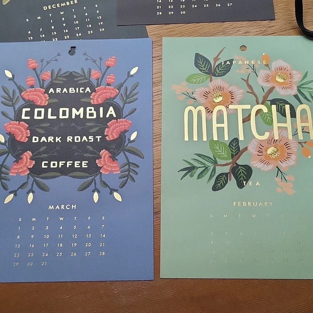 Rifle Paper Co. 2020 Coffee & Tea Hanging Calendar Pages- Pages Only!